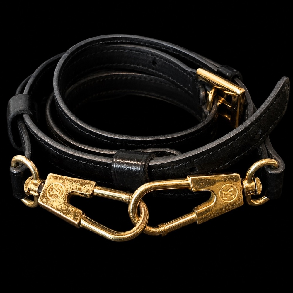LOUIS VUITTON Adjustable Black Leather Strap with Gold Hardware - Picture 9 of 16